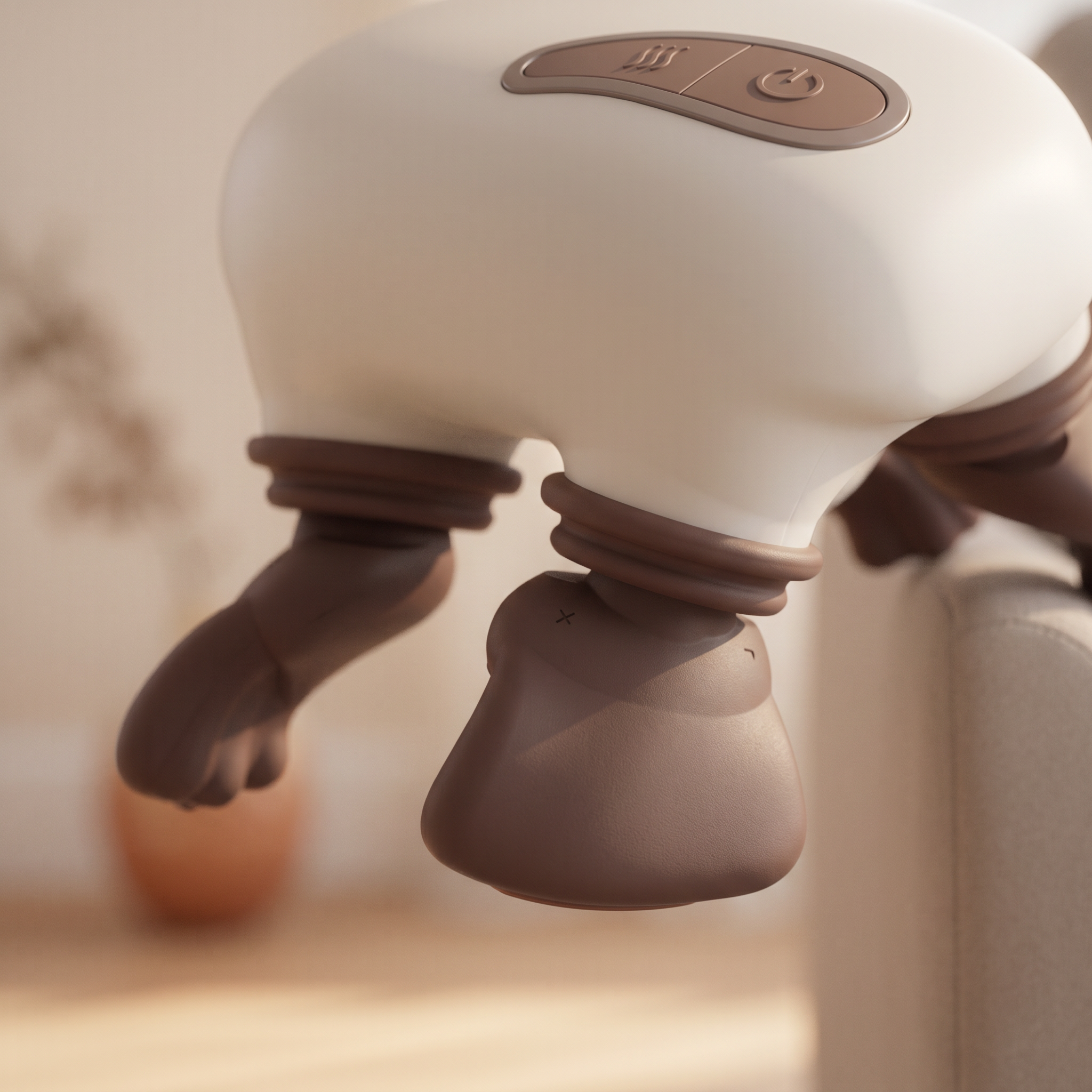 Close-up of the brown silicone thumb-shaped massage nubs under the massager shell