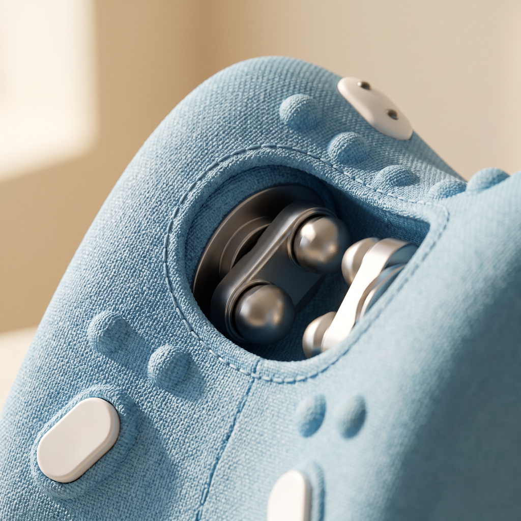 Close-up of the rotating kneading massage nodes inside the cervical massage pillow